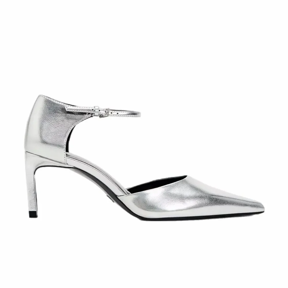Zara Silver Women's Ankle Strap Heels Size 41/10 - Picture 1 of 9